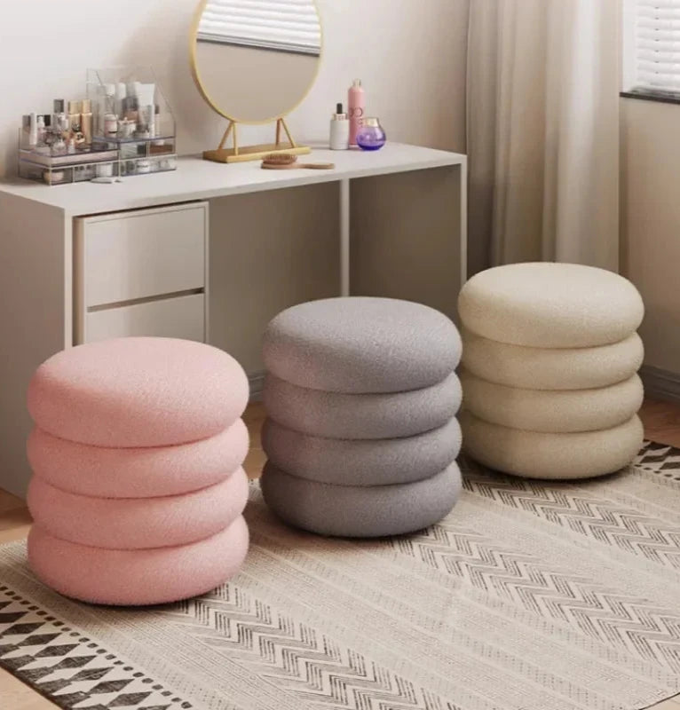 Tabouret pouf en bois tissu peluche