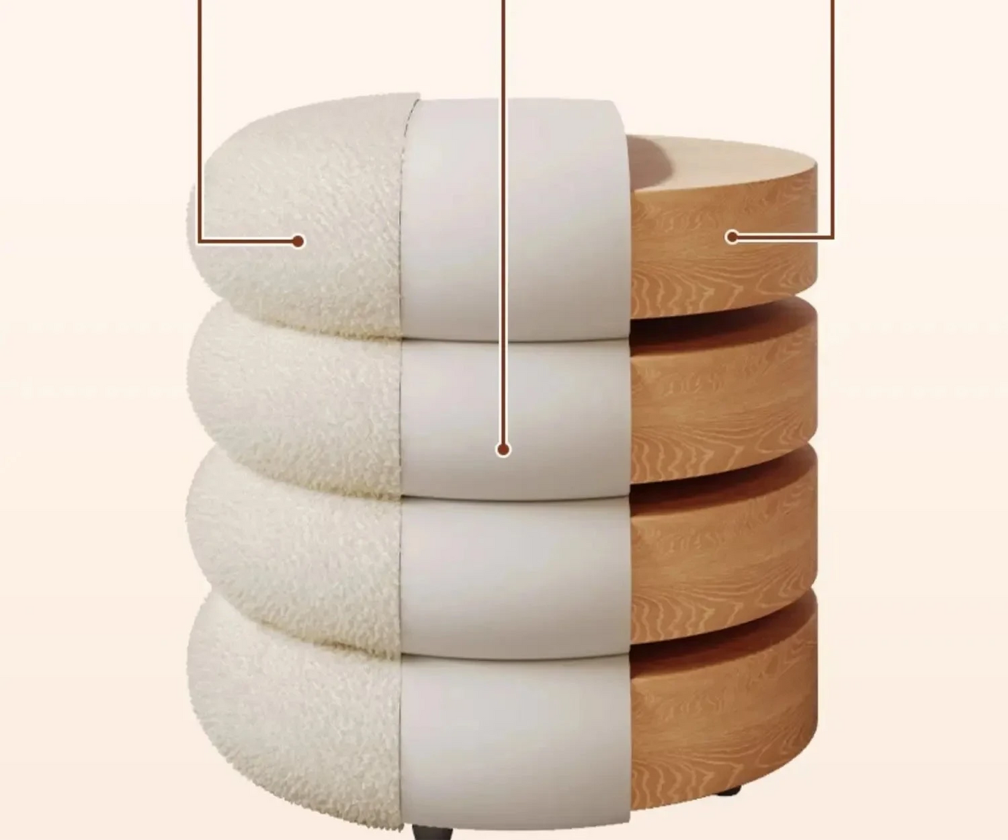 Tabouret pouf en bois tissu peluche