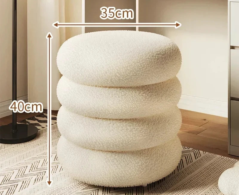 Tabouret pouf en bois tissu peluche