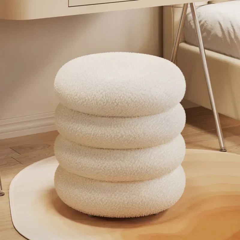Tabouret pouf en bois tissu peluche